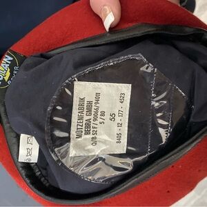 Red Wool Men’s Military-Style Cap with Black Trim